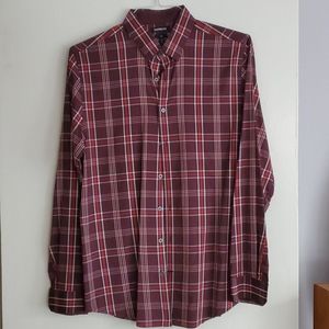 Express Performance Red & White Button Down Shirt